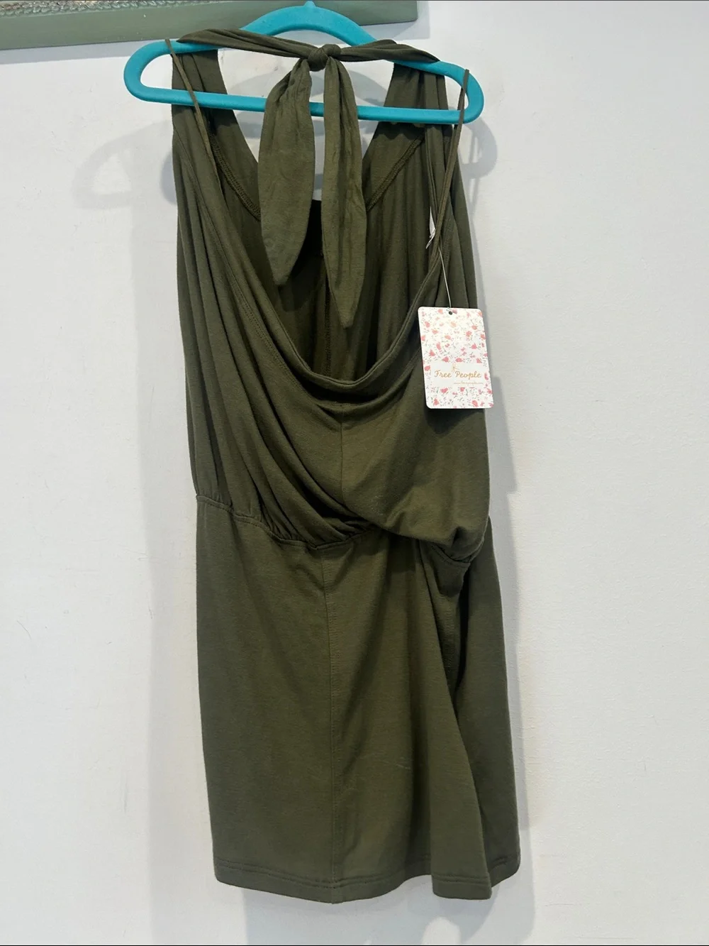Free People Olive halter neck Green Tank Top with Tie Back medium women’s new